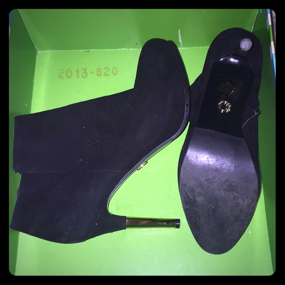C wonder sexy suede booties with gold heels.